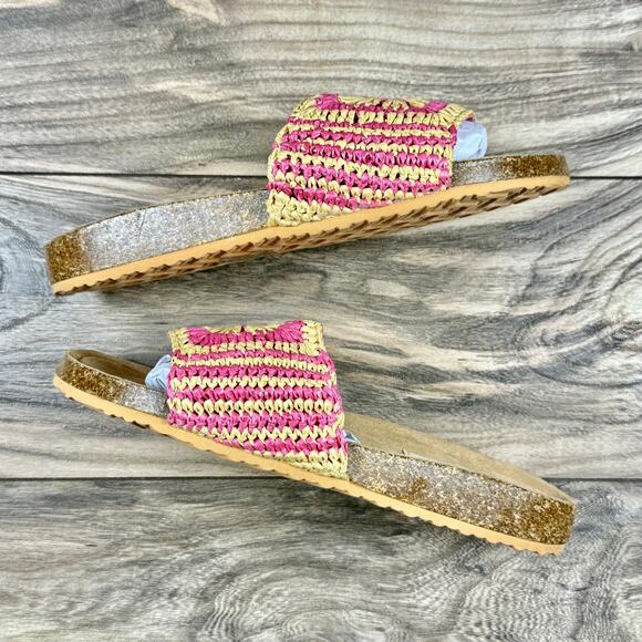 NIB VINTAGE HAVANA Mimi Crochet Slide Sandals Natural/Pink 7.5M - Picture 4 of 8